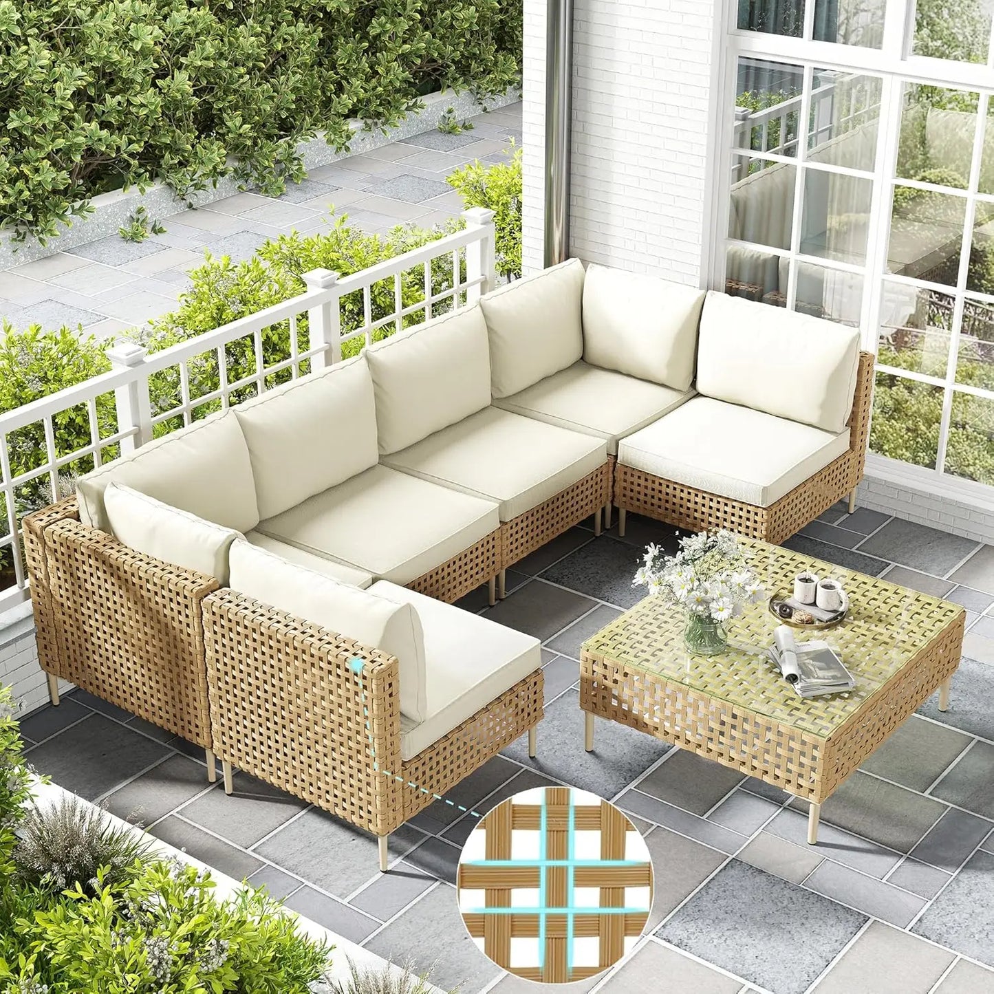 7 Piece Wicker Outdoor Sectional Sofa Set