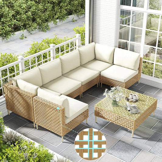 7 Piece Wicker Outdoor Sectional Sofa Set