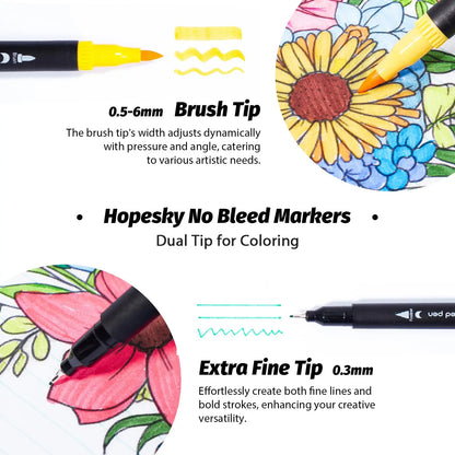 72 Colors Premium Dual Tip Art Markers Set with Foldable Case - Extra Fine & Brush Tips for Adult Artists Drawing, Painting