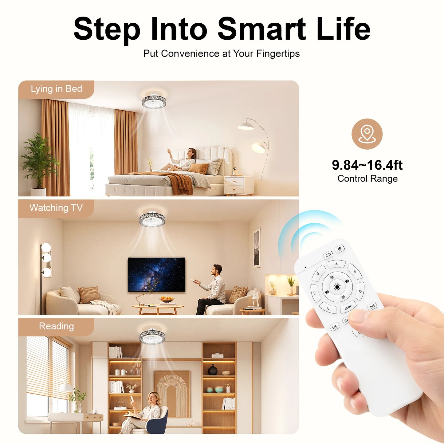 18.5inch Ceiling Fan Light 6 Speed Wind 3 Color Temperature LED Lamp with Remote Control Timing Function Two Way Rotation for Bedroom Living Room Indoor Use