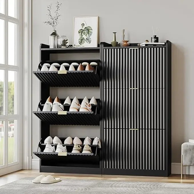 Slim Set of 1-2 Fluted Shoe Cabinets