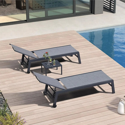 Outdoor Patio Chaise Lounge Set of 2 Aluminum Lounge Chair with Wheels and Side Table Pool Chaise Chair for Outdoor, Customized