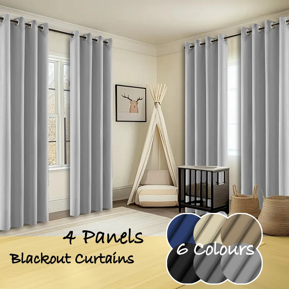 4 Panels Thermal Insulated Blackout Curtains