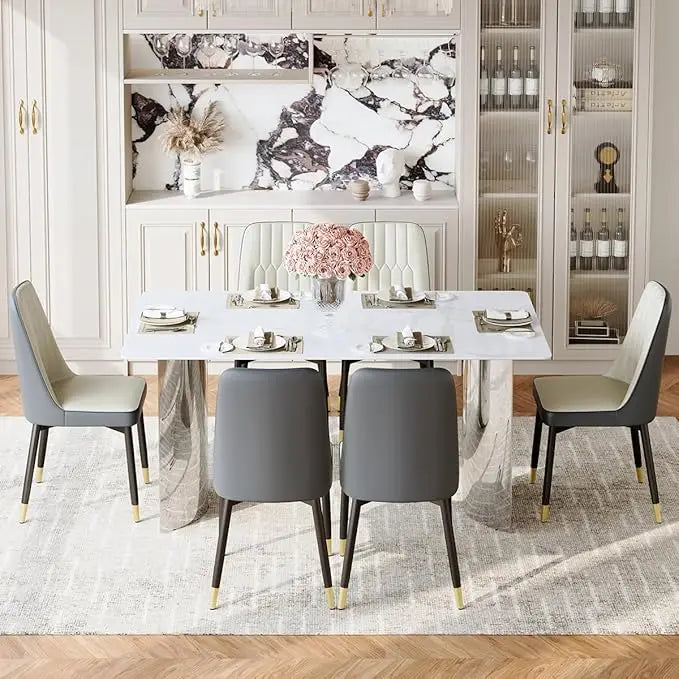 63" Faux Marble Dining Table Set for 6