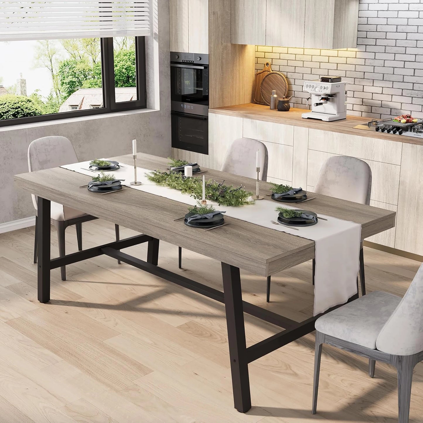 70.87" Industrial Dining Table For 6-8