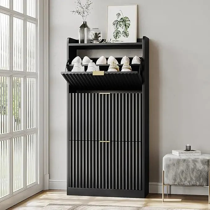 Slim Set of 1-2 Fluted Shoe Cabinets