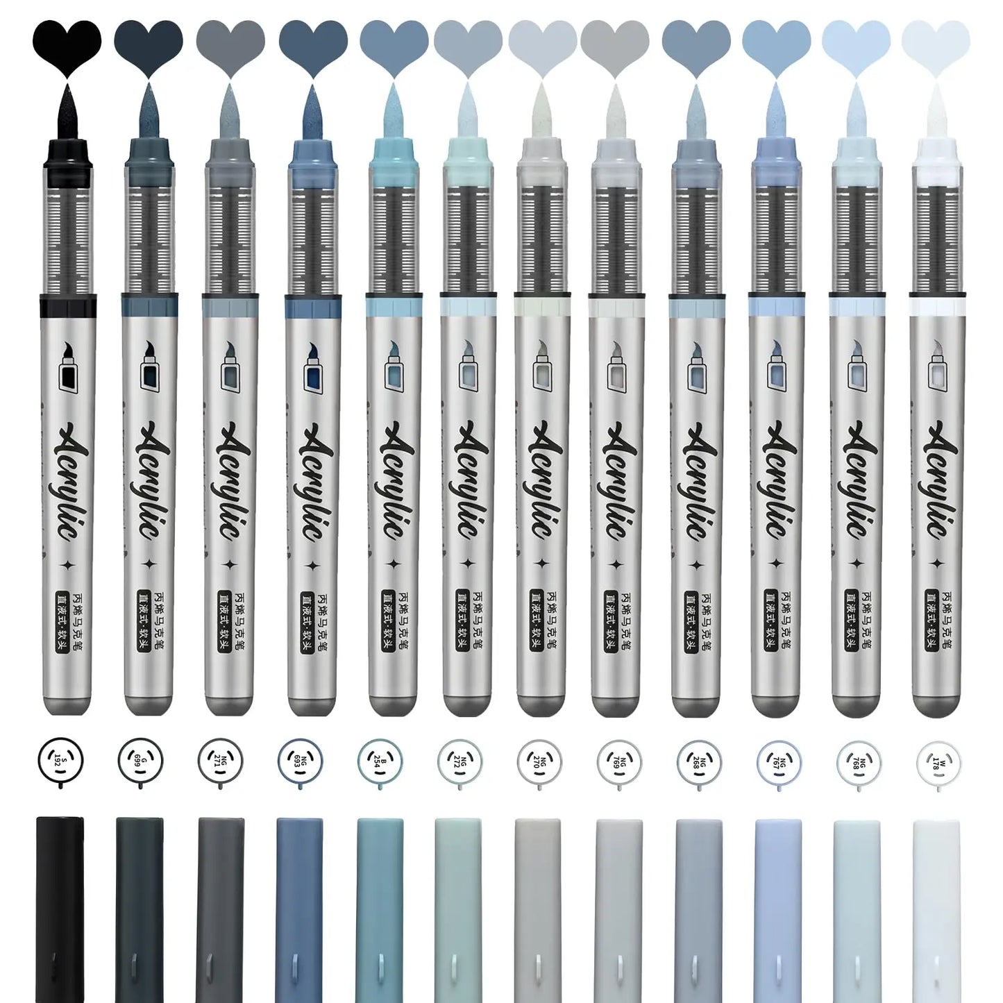 12 pcs Brush Tip Acrylic Paint Pens Set
