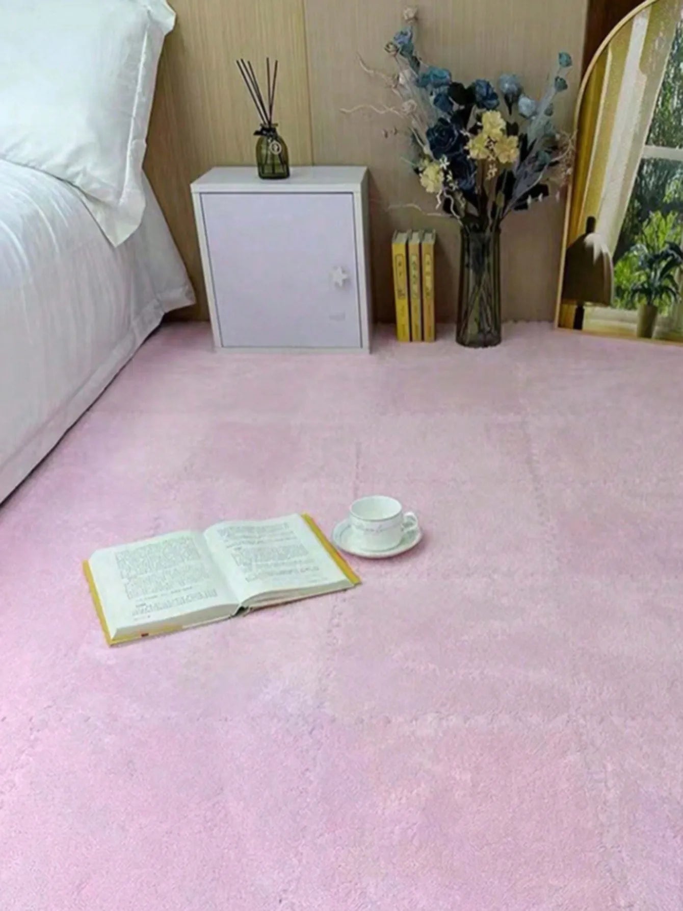 3/6/12Pcs Pink Plush Interlocking Foam Cushion Tiles