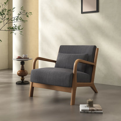 Mid Century Modern Accent Chair, Comfy Fabric Reading Chair with Solid Wood Frame, Easy Assembly Armchair for Living Room ，Bedroom