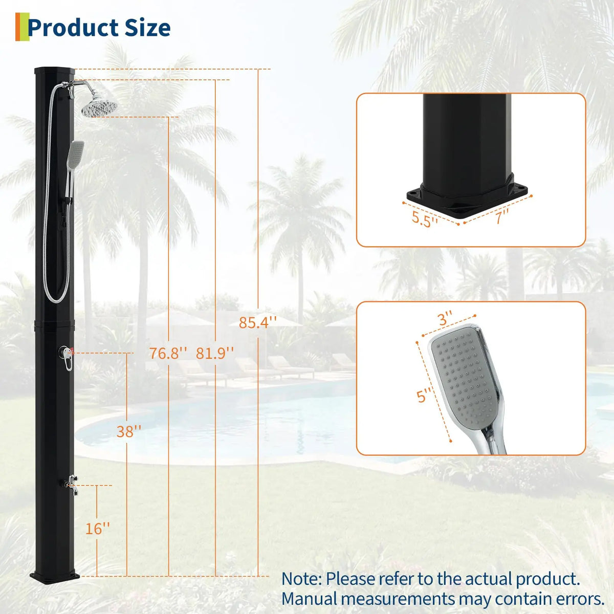 7.2FT Freestanding Solar Heated Pool Shower