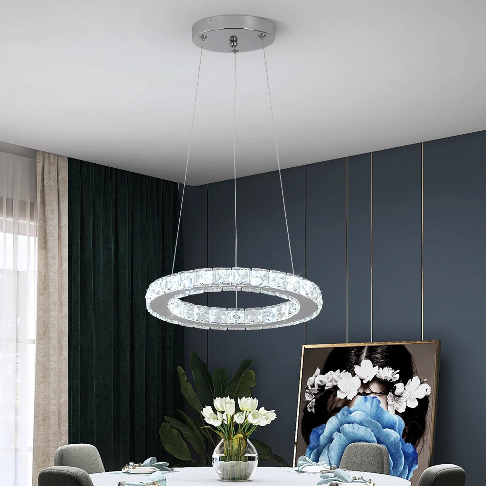 K9 Crystal Ring Led Pendant Light Modern Chandelier Luxury Hanging Fixture Living Dining Room Stairs Hotel Lamp Home Decor Lustr