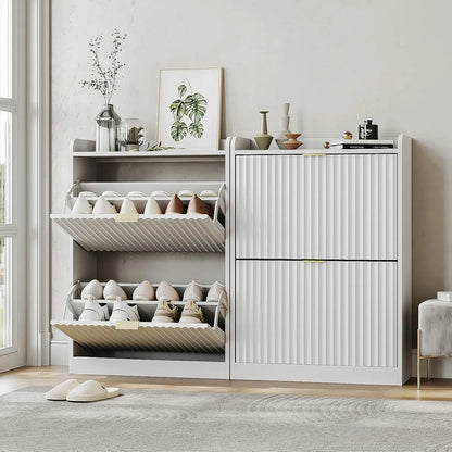 Slim Set of 1-2 Fluted Shoe Cabinets