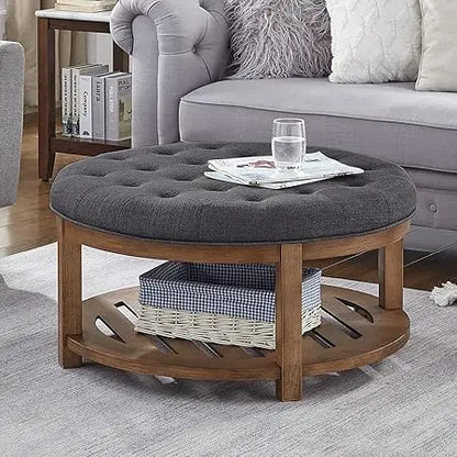 Large Round Upholstered Ottoman