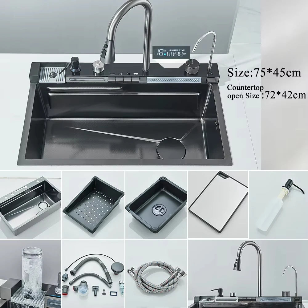 304 Stainless Steel Waterfall Kitchen Sink