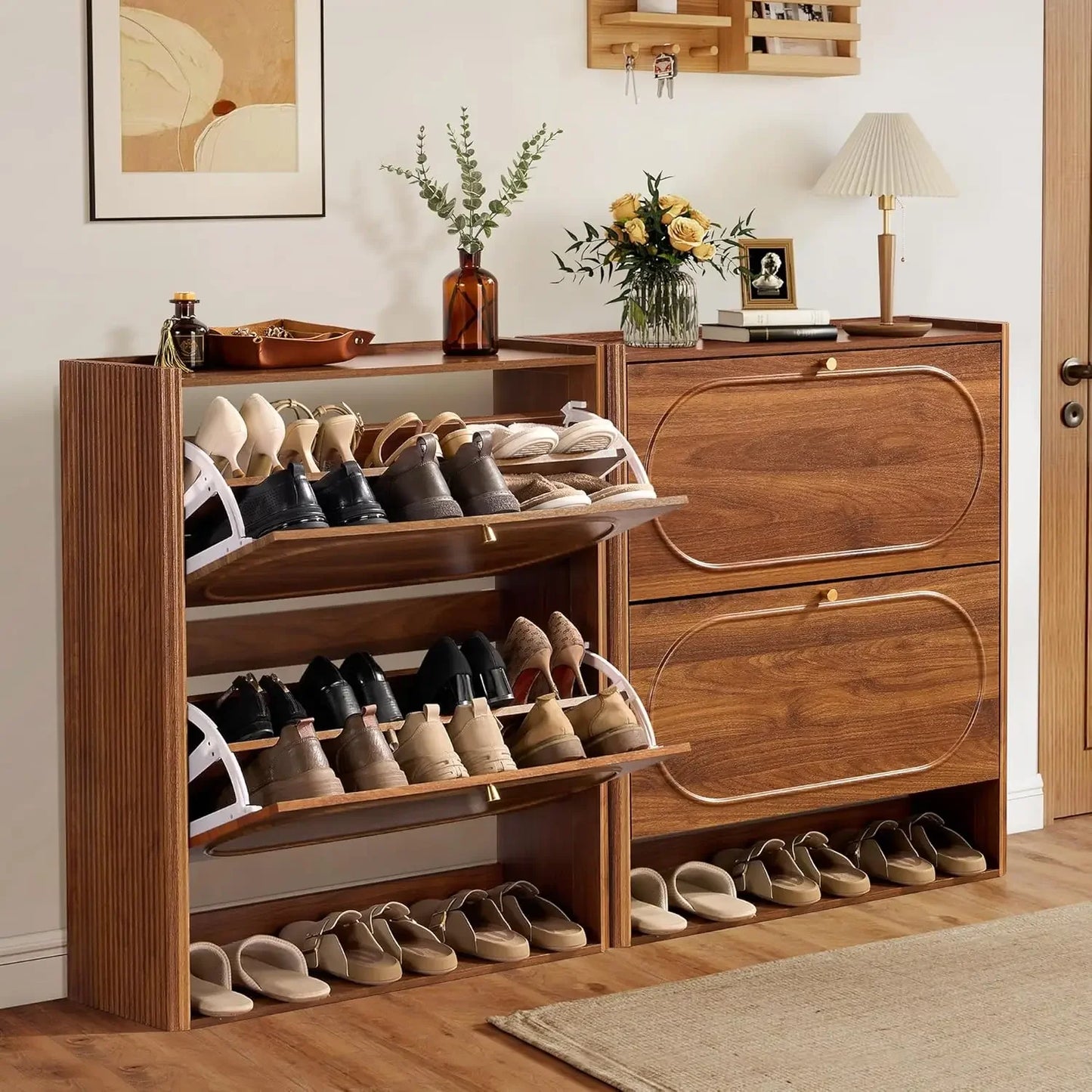 Set of 1-2 Fluted Shoe Cabinets