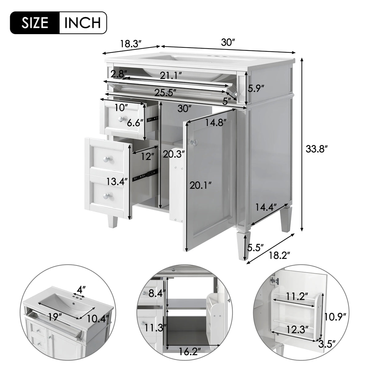 30'' Modern Bathroom Vanity with Sink