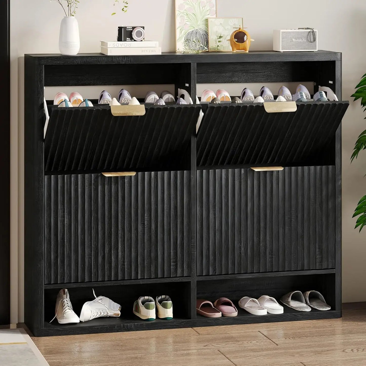 Fluted Shoe Storage Cabinet