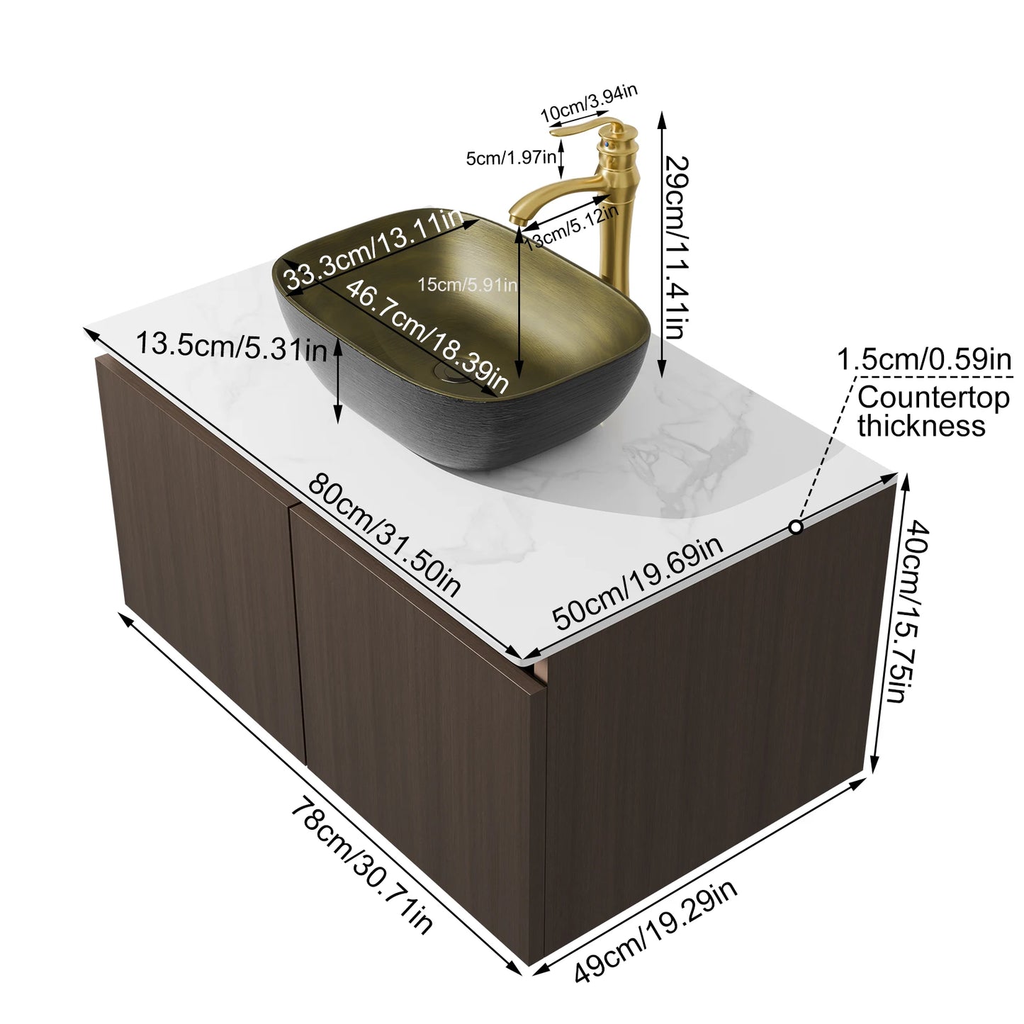 80/100/120CM Bathroom Vanity Sink Combo
