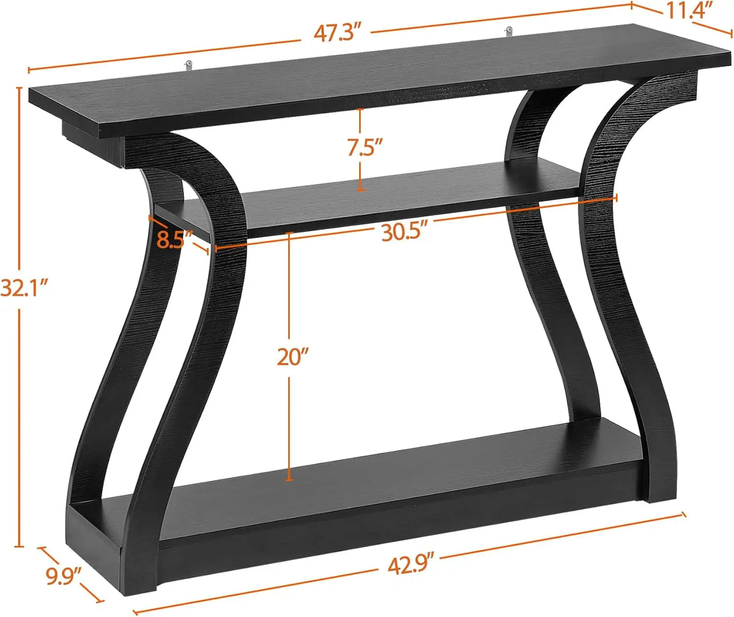 Wood Console Table 3 Tier Narrow Table