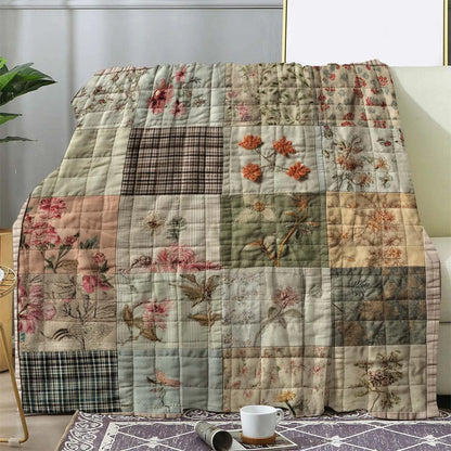 Vintage Checkered Floral Blanket