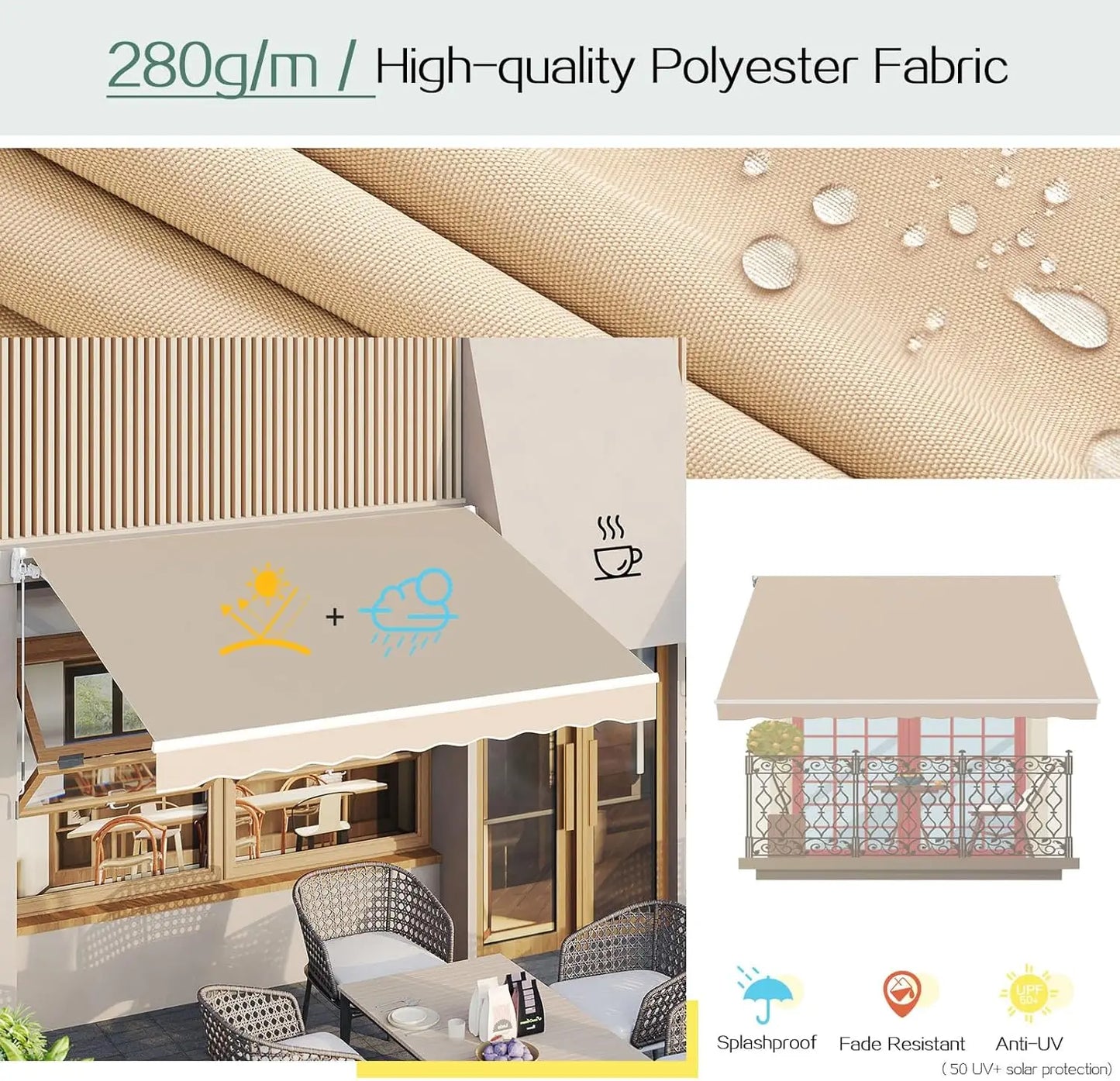 8.2'x6.5' Manual Patio Awnings