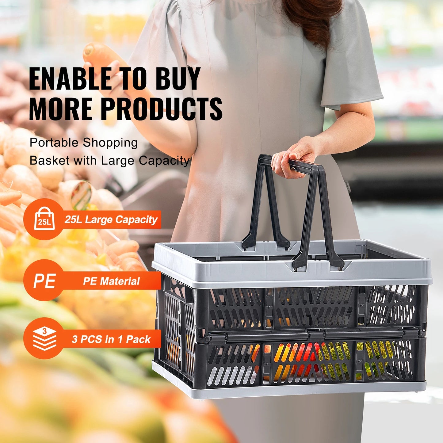 3pcs Foldable Storage Basket Collapsible