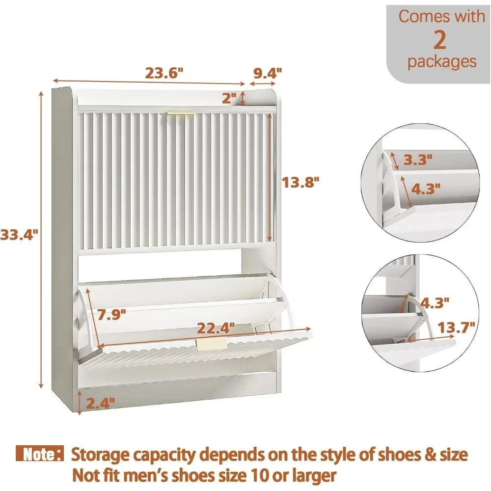 Slim Set of 1-2 Fluted Shoe Cabinets