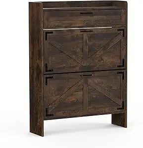 Narrow Cabinet with 2 Flip Drawers, Shoe Organizer