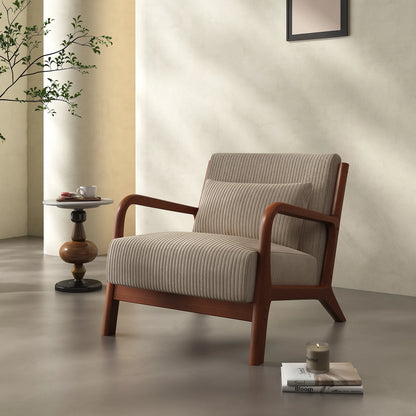 Mid Century Modern Accent Chair, Comfy Fabric Reading Chair with Solid Wood Frame, Easy Assembly Armchair for Living Room ，Bedroom
