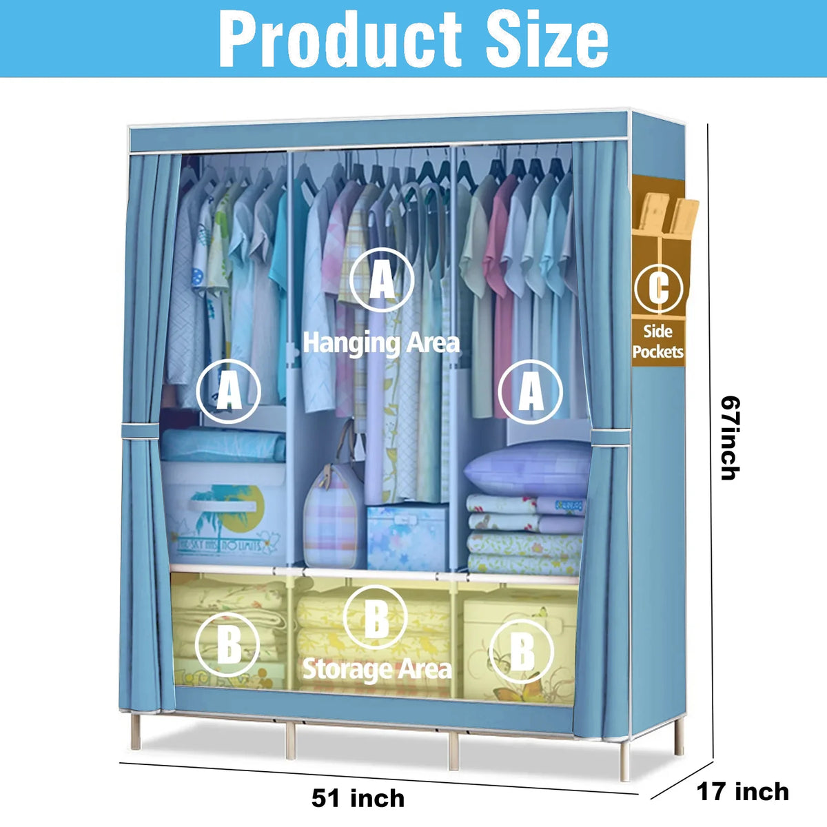 51-Inch Portable Closet Wardrobe