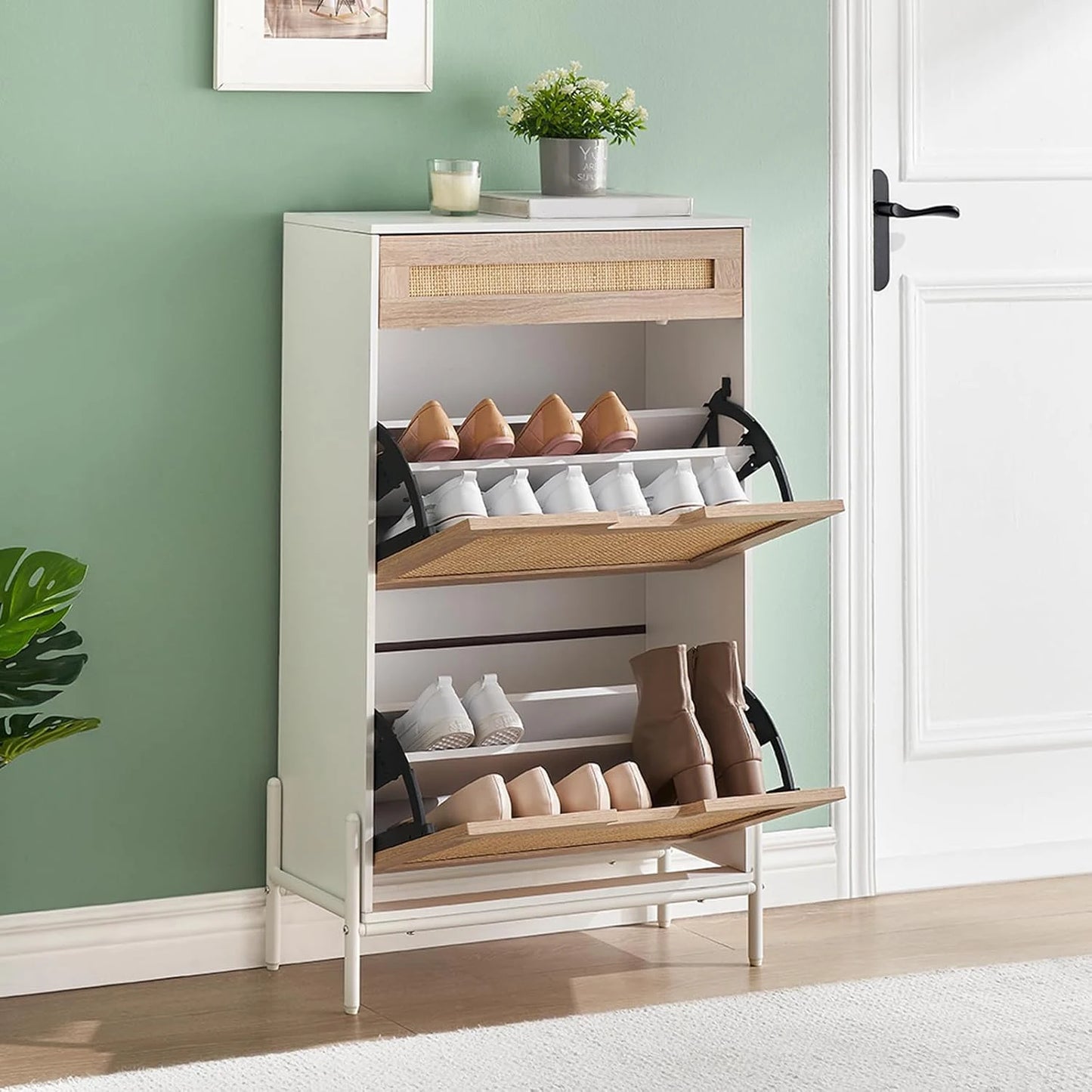 Hidden Shoe Cabinet With 2 Flip Doors 1 Drawer Narrow