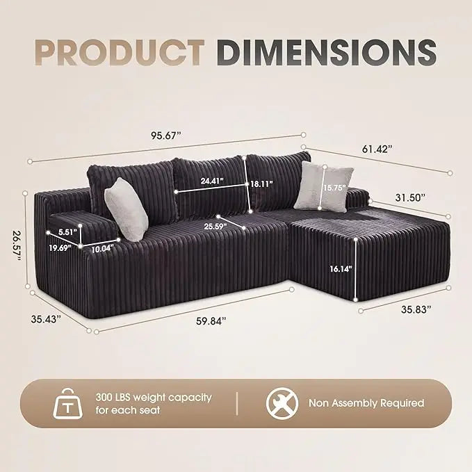 L-Shaped 3-Seat Sectional
