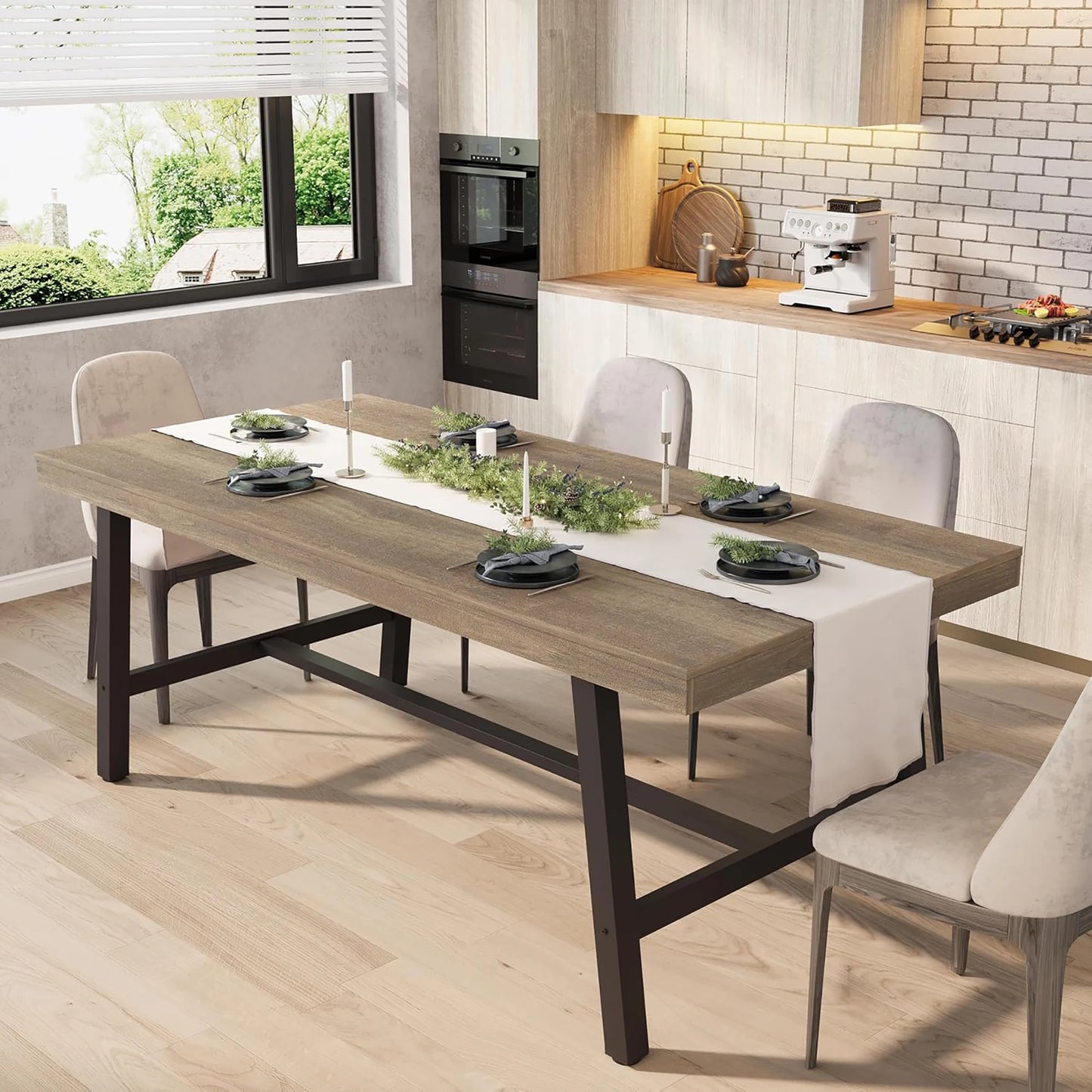 70.87" Industrial Dining Table For 6-8