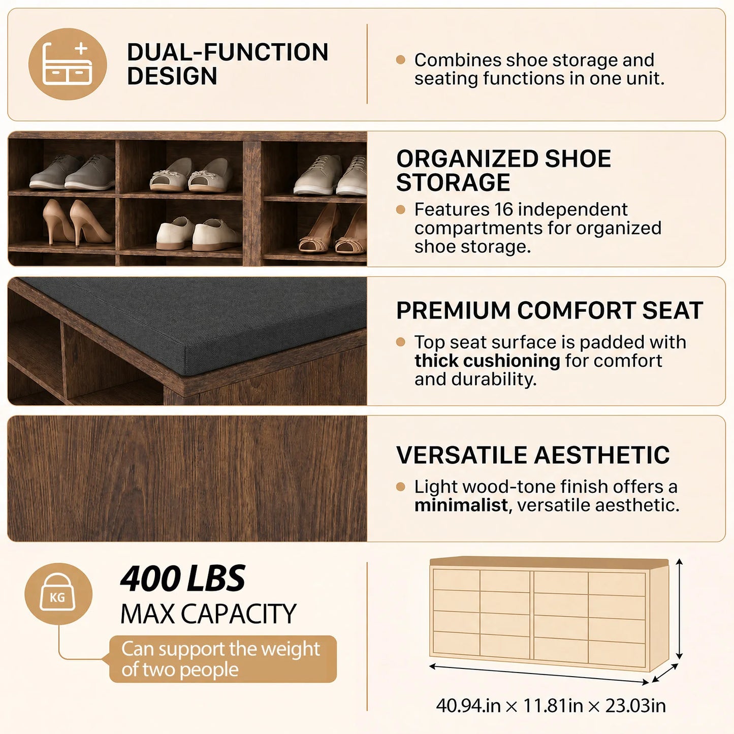 Shoe Storage Bench with Cushion