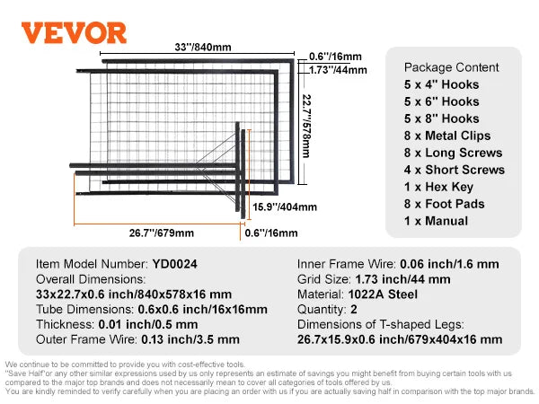 SucceBuy Grid Wall Double Side Panels w/ Hooks