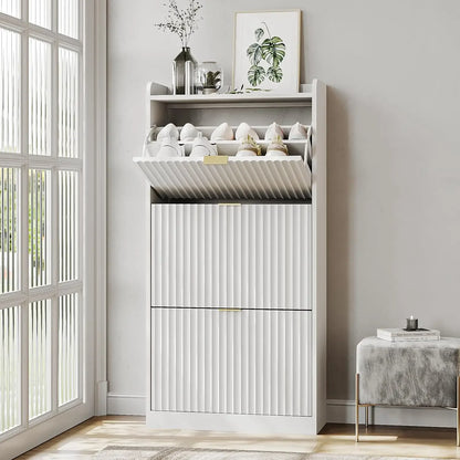 Slim Set of 1-2 Fluted Shoe Cabinets