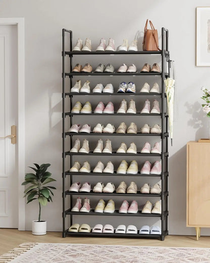 10-Tier Shoe Rack with Hooks