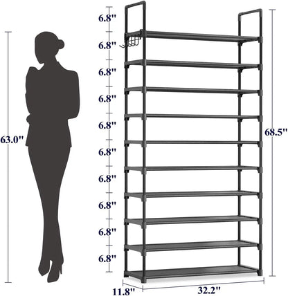 10-Tier Shoe Rack with Hooks