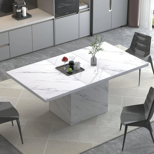White Faux Marble Dining Table