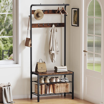 4-in-1 Coat Rack with Shoe Bench