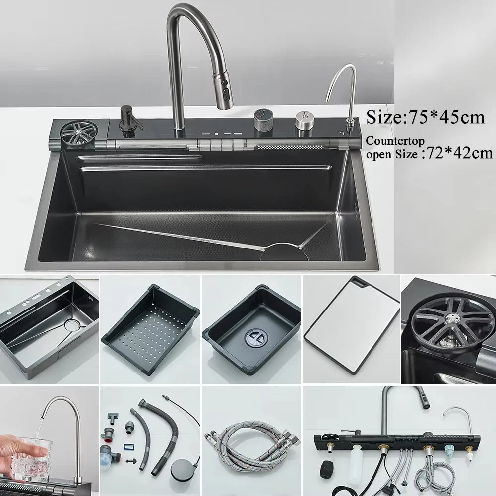 304 Stainless Steel Waterfall Kitchen Sink
