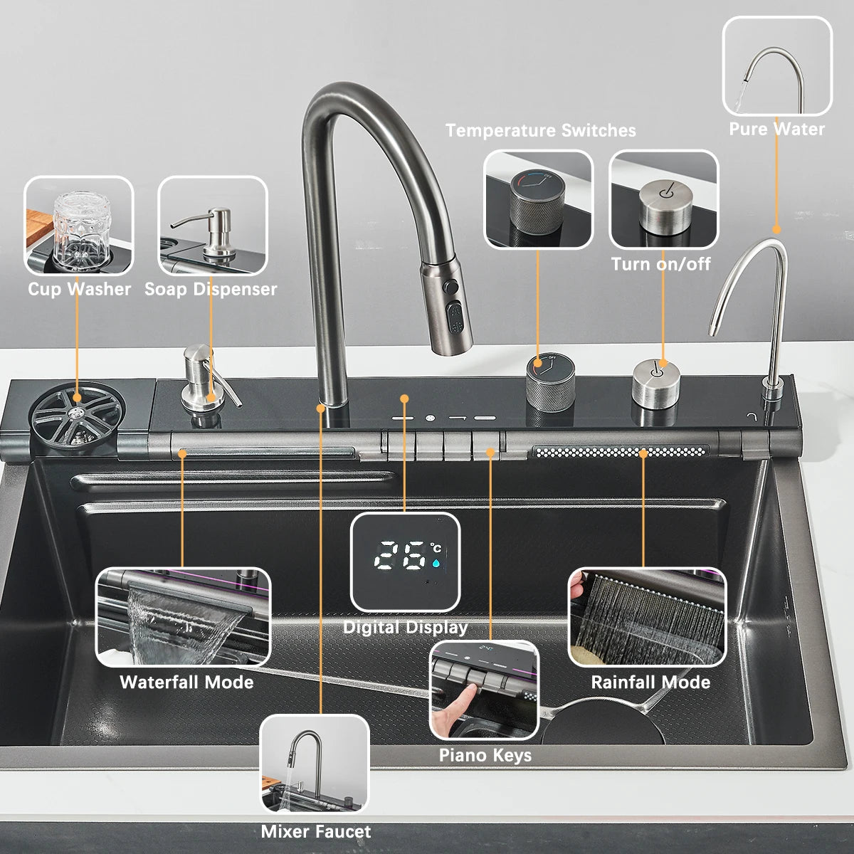 Stainless Steel Kitchen Waterfall Sink