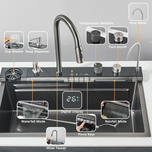Stainless Steel Kitchen Waterfall Sink