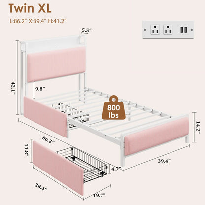 Metal Platform Bed Frame with 2 Storage Drawers