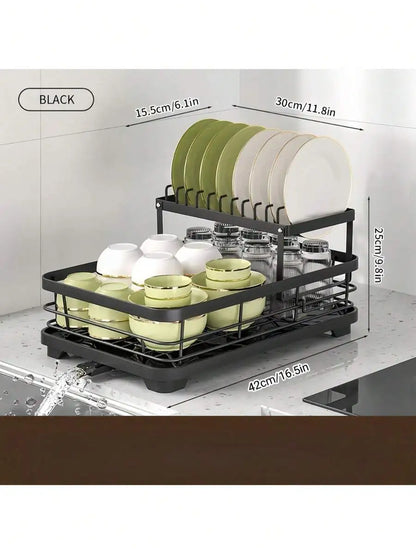 2-Tier Black Expandable Dish Drying Rack