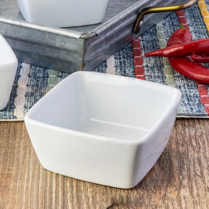 4 Pack White Porcelain Square Bowls