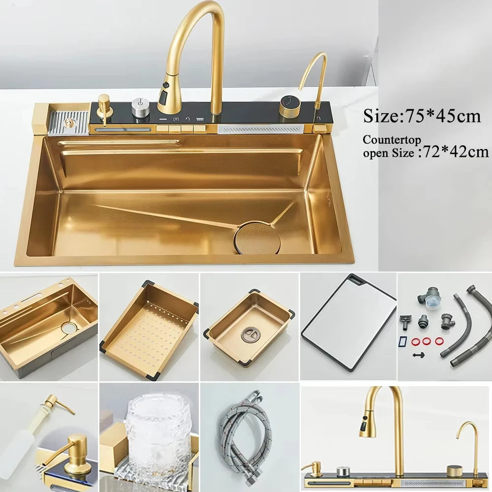 304 Stainless Steel Waterfall Kitchen Sink