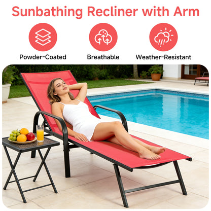 JHK Folding Portable 8-legged Beach Chair Outdoor Sun Chairs with Armrests Metal Frame Lounge Recliner Chair for Patio Backyard