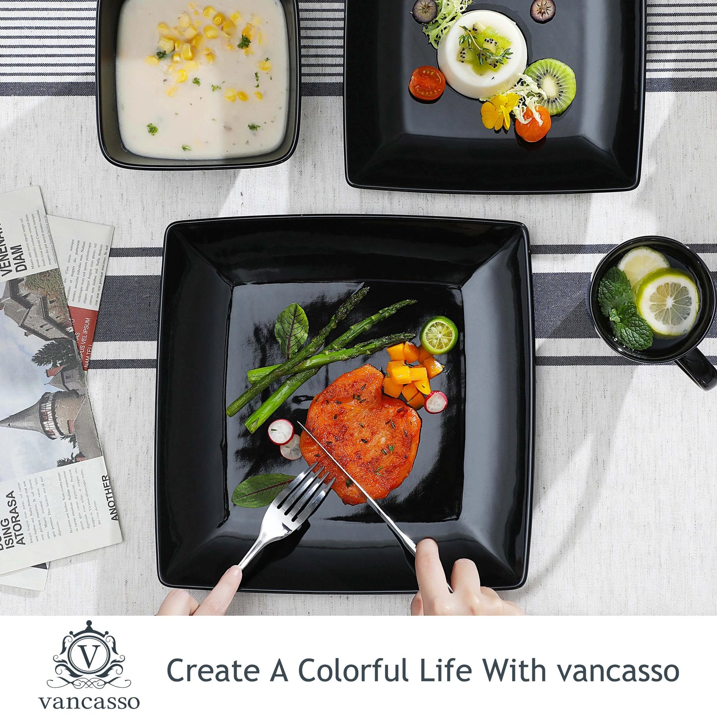16/32/48-Piece Black Ceramic Set