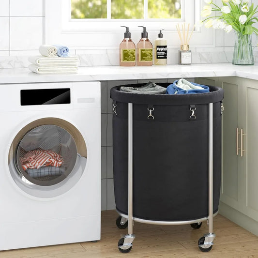 Large Rolling Laundry Basket- Black